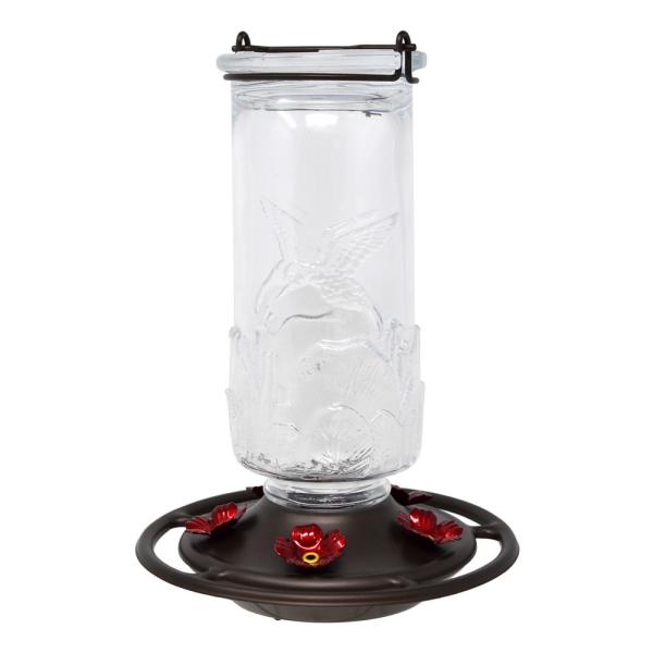 Clear Glass Embossed Hummingbird Feeder