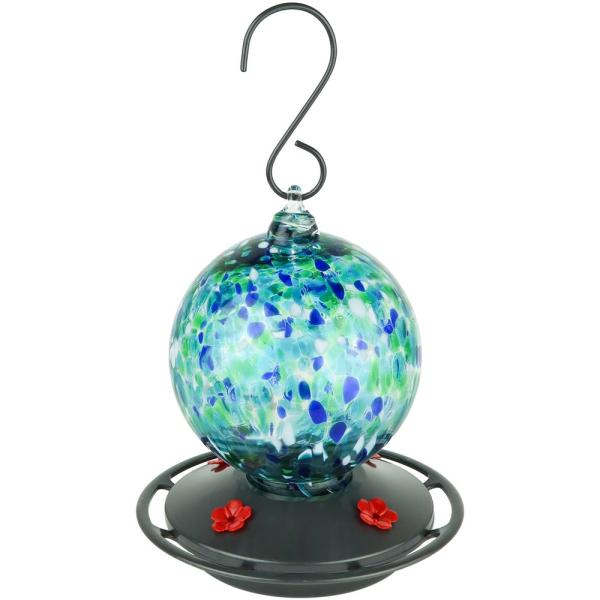 Garden Globe Recycled Handblown Glass Hummingbird Feeder 19oz