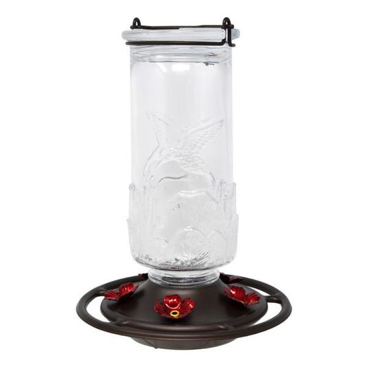 Clear Glass Embossed Hummingbird Feeder