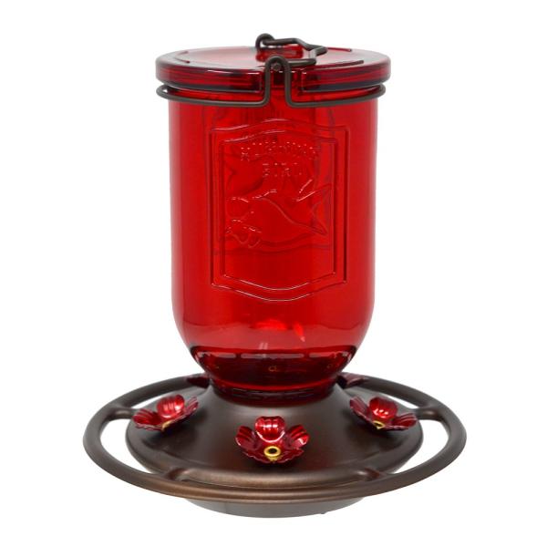 Ruby Glass Jar Hummingbird Feeder