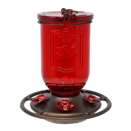 Ruby Glass Jar Hummingbird Feeder