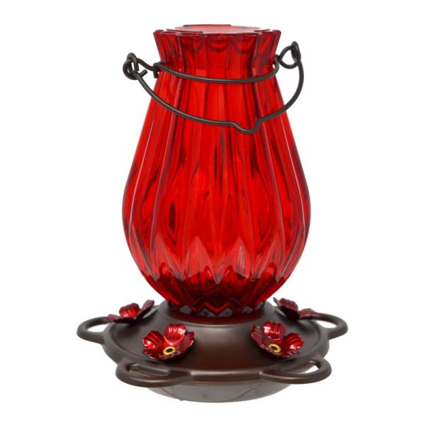 Ruby Glass Lantern Hummingbird Feeder