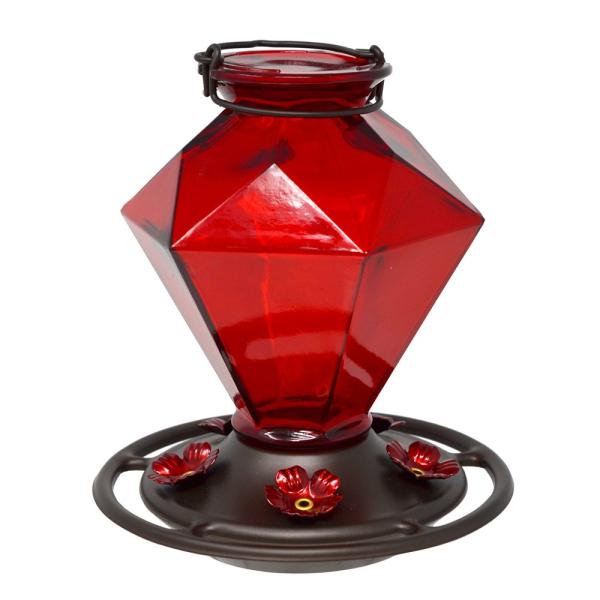 Ruby Glass Crown Jewel Hummingbird Feeder