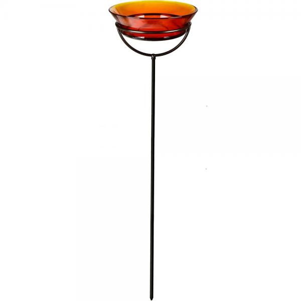 Recycled Glass 7 Inches x 37 Orange Inches Cuban Garden Stake Bath or Feeder