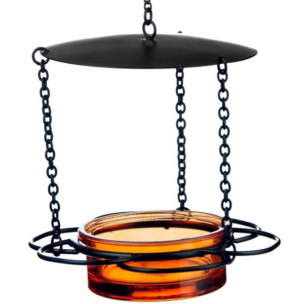 Recycled Glass 6 Inch Orange Hanging Floral Feeder