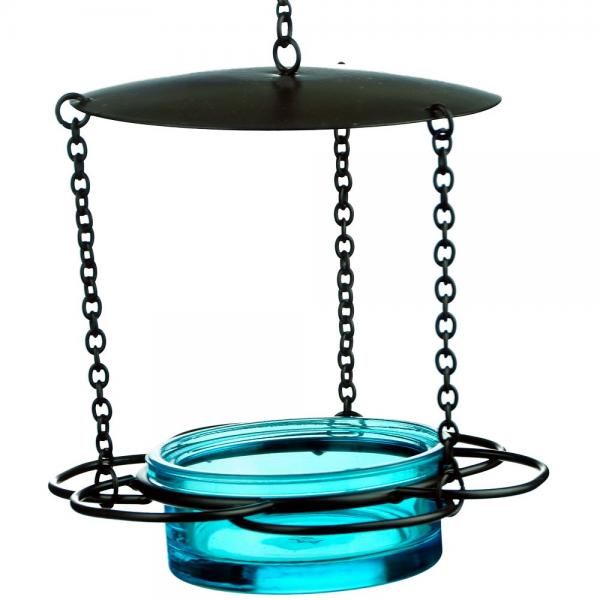 Recycled Glass 6 Inch Aqua Hanging Floral Feeder