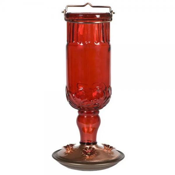 24 oz Red Antique Glass Hummingbird Feeder